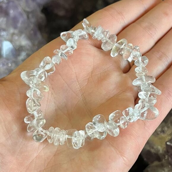 Clear Quartz Chip Bracelet | Natural Crystal Stretch Boho Healing Jewelry Gift - Picture 3 of 10